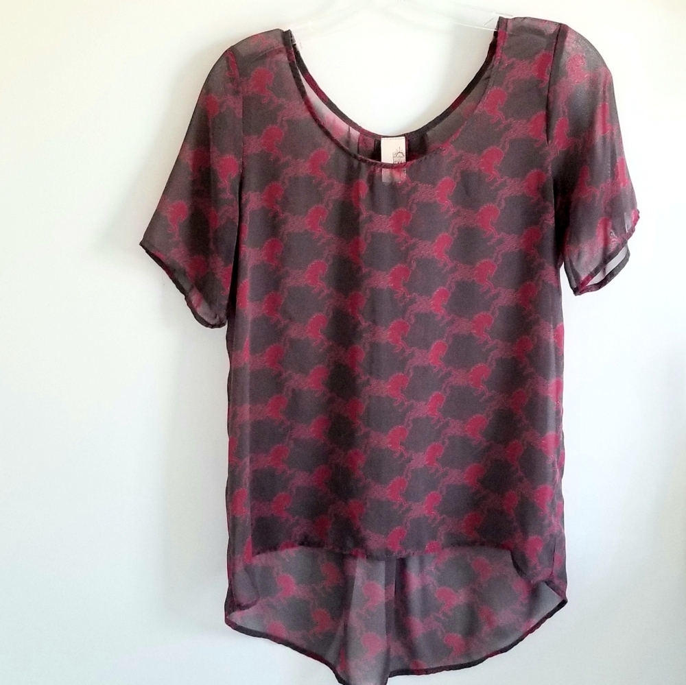 Francesca top semi-sheer hirse motif crimson size S